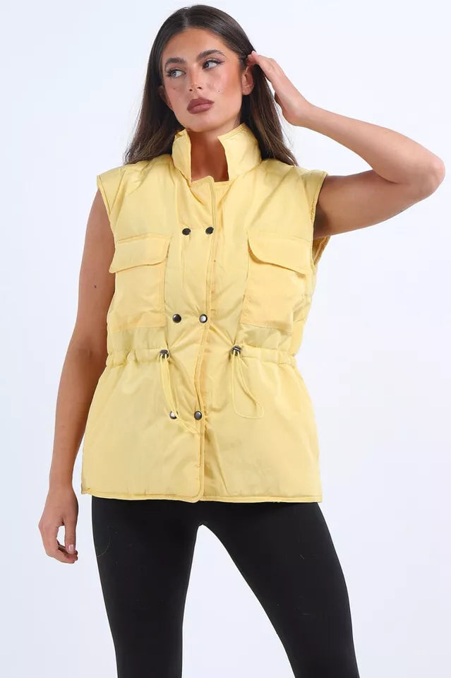 Women's Padded Puffer Quilted 6 Buttons Gilet Jacket Body Warmer Waistcoat Top