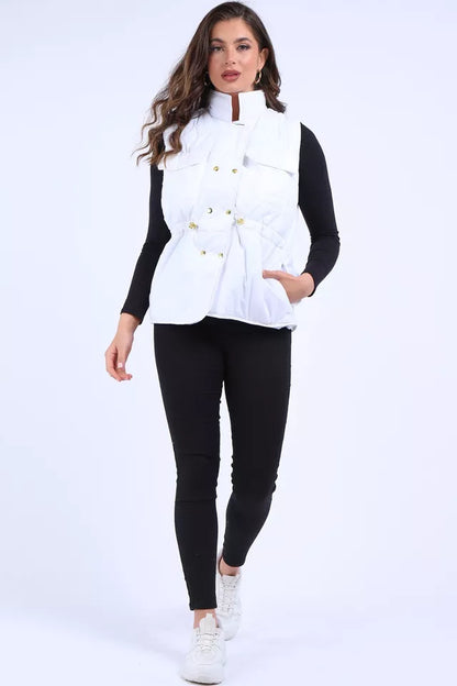 Women's Padded Puffer Quilted 6 Buttons Gilet Jacket Body Warmer Waistcoat Top