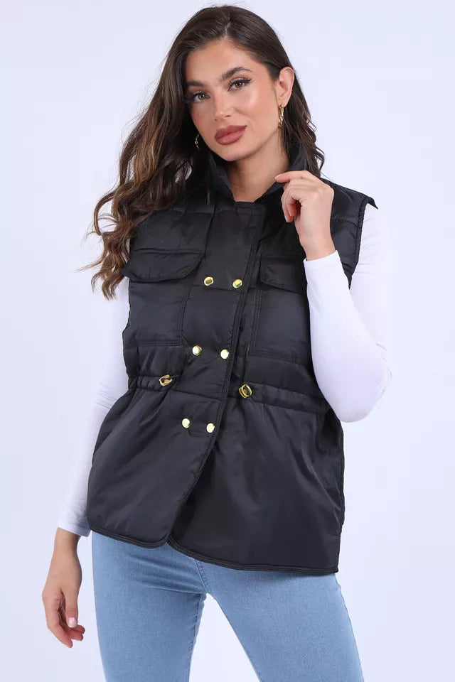 Women's Padded Puffer Quilted 6 Buttons Gilet Jacket Body Warmer Waistcoat Top