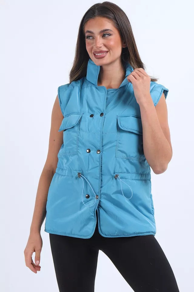 Women's Padded Puffer Quilted 6 Buttons Gilet Jacket Body Warmer Waistcoat Top