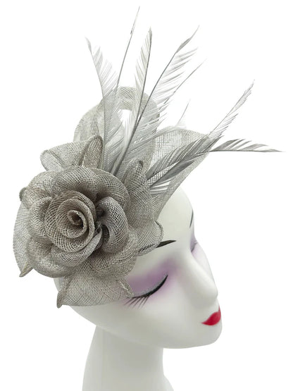 Women's Flower Feather Hat Fascinator Clip Headband Wedding Hat Ladies Day Royal Ascot Races
