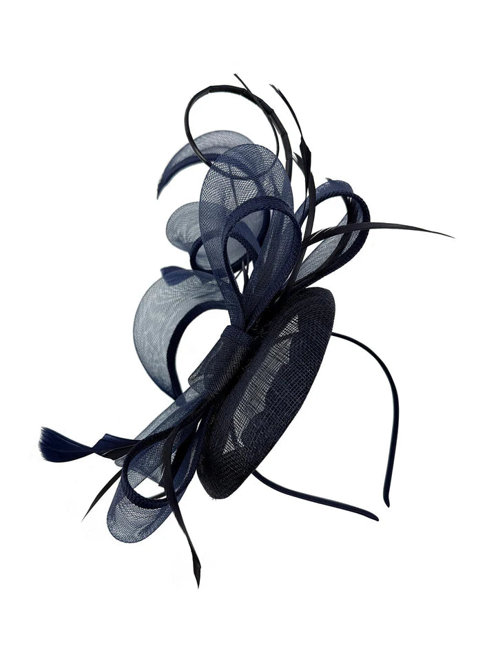 Women's Round Pill Box Fascinator Headband Clip with Bow & Feathers Hat Weddings Ladies Races Royal Ascot Hatinator
