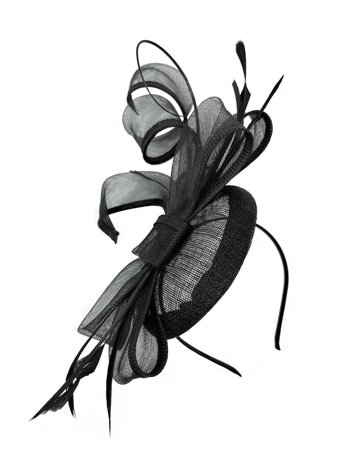 Women's Round Pill Box Fascinator Headband Clip with Bow & Feathers Hat Weddings Ladies Races Royal Ascot Hatinator