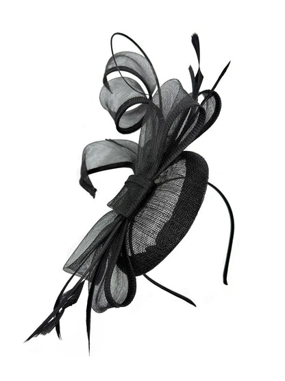 Women's Round Pill Box Fascinator Headband Clip with Bow & Feathers Hat Weddings Ladies Races Royal Ascot Hatinator