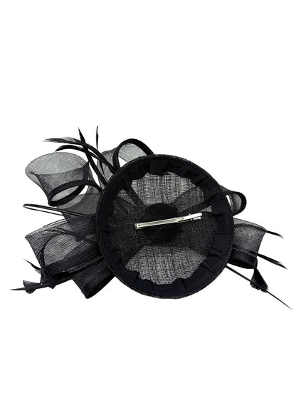 Women's Round Pill Box Fascinator Headband Clip with Bow & Feathers Hat Weddings Ladies Races Royal Ascot Hatinator