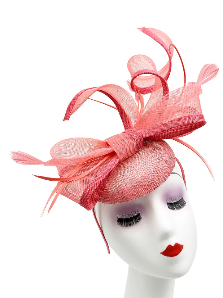 Women's Round Pill Box Fascinator Headband Clip with Bow & Feathers Hat Weddings Ladies Races Royal Ascot Hatinator