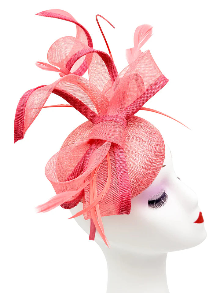 Women's Round Pill Box Fascinator Headband Clip with Bow & Feathers Hat Weddings Ladies Races Royal Ascot Hatinator