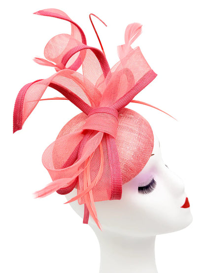 Women's Round Pill Box Fascinator Headband Clip with Bow & Feathers Hat Weddings Ladies Races Royal Ascot Hatinator
