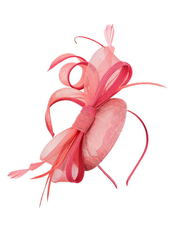 Women's Round Pill Box Fascinator Headband Clip with Bow & Feathers Hat Weddings Ladies Races Royal Ascot Hatinator