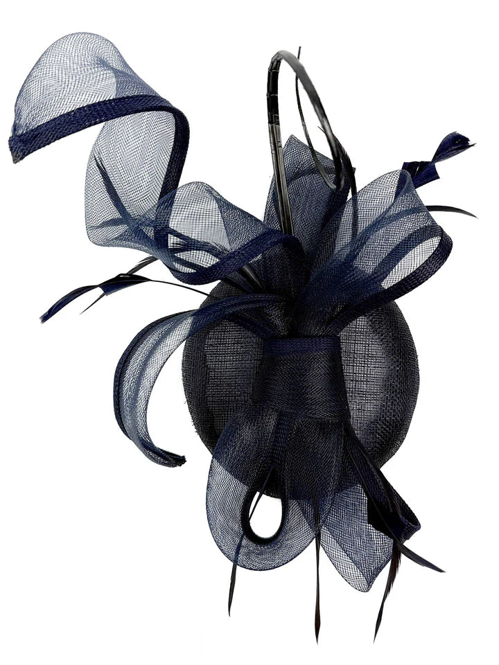 Women's Round Pill Box Fascinator Headband Clip with Bow & Feathers Hat Weddings Ladies Races Royal Ascot Hatinator