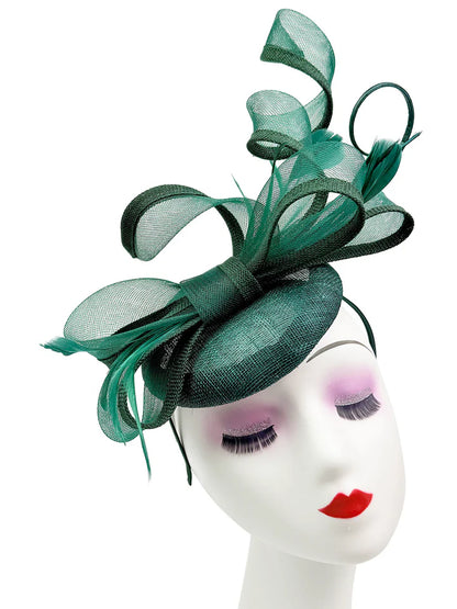 Women's Round Pill Box Fascinator Headband Clip with Bow & Feathers Hat Weddings Ladies Races Royal Ascot Hatinator
