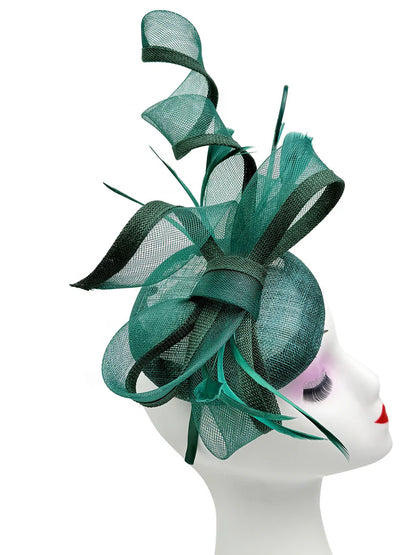 Women's Round Pill Box Fascinator Headband Clip with Bow & Feathers Hat Weddings Ladies Races Royal Ascot Hatinator