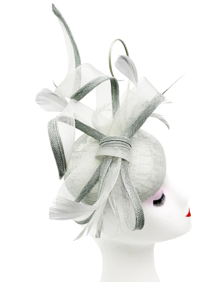 Women's Round Pill Box Fascinator Headband Clip with Bow & Feathers Hat Weddings Ladies Races Royal Ascot Hatinator
