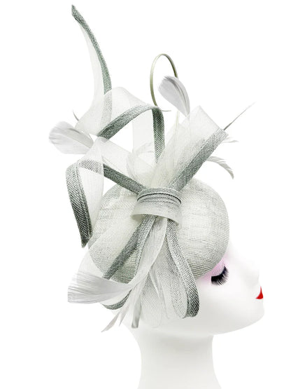 Women's Round Pill Box Fascinator Headband Clip with Bow & Feathers Hat Weddings Ladies Races Royal Ascot Hatinator