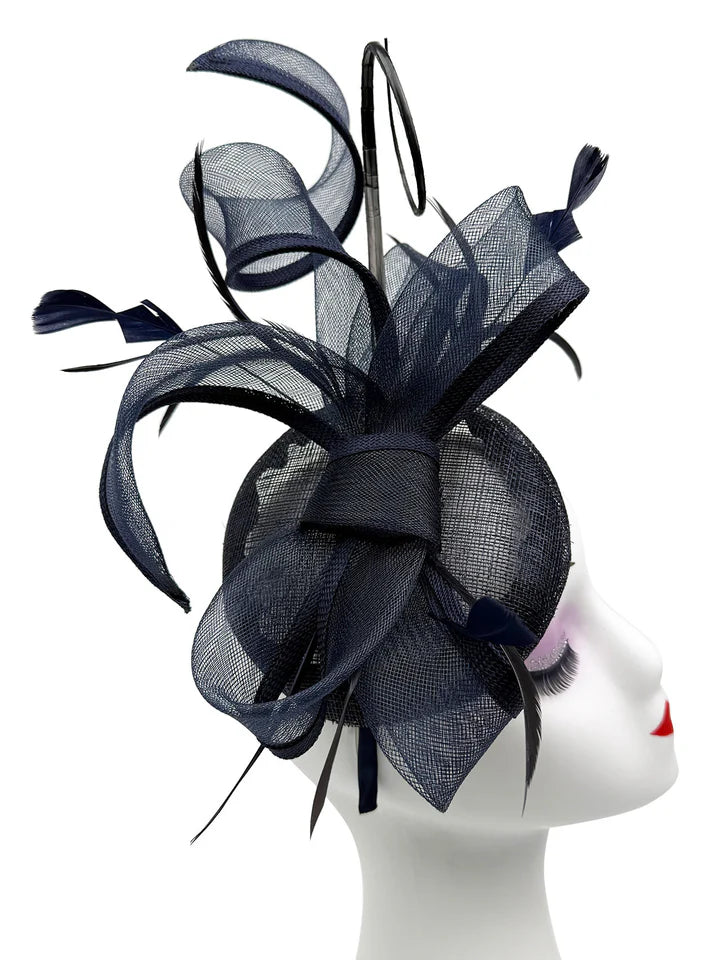 Women's Round Pill Box Fascinator Headband Clip with Bow & Feathers Hat Weddings Ladies Races Royal Ascot Hatinator