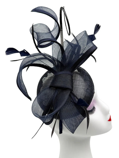 Women's Round Pill Box Fascinator Headband Clip with Bow & Feathers Hat Weddings Ladies Races Royal Ascot Hatinator