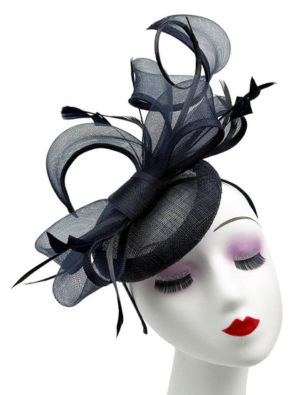 Women's Round Pill Box Fascinator Headband Clip with Bow & Feathers Hat Weddings Ladies Races Royal Ascot Hatinator