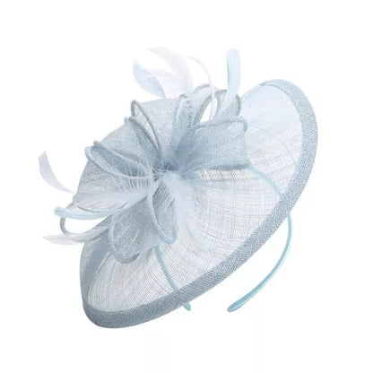 Sinamay Bow and Feather Teardrop Fascinator Headband & Clip Wedding Hat Race Royal Ascot Party