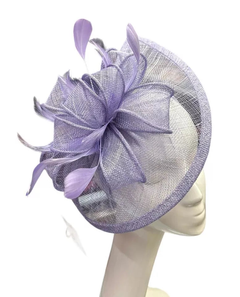 Sinamay Bow and Feather Teardrop Fascinator Headband & Clip Wedding Hat Race Royal Ascot Party