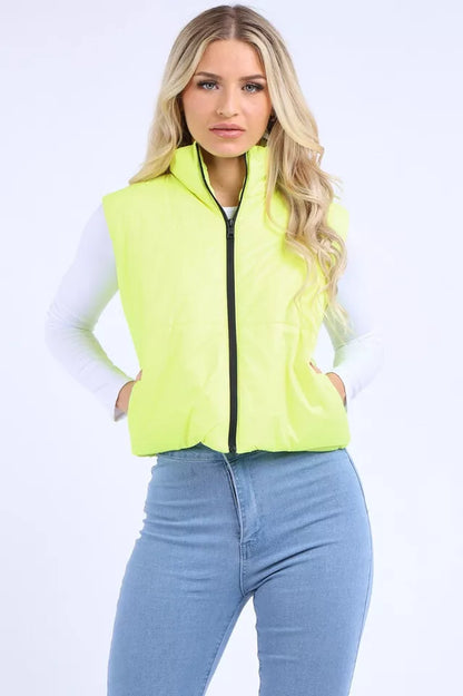 Women's Gilet Jacket Cropped Quilted Zip Up Vest Waistcoat Puffer Padded Winter Wear Bodywarmer Short Coat
