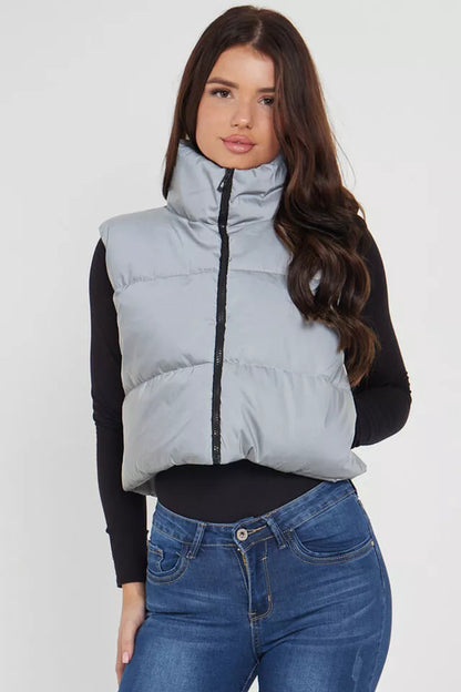 Women's Gilet Jacket Cropped Quilted Zip Up Vest Waistcoat Puffer Padded Winter Wear Bodywarmer Short Coat