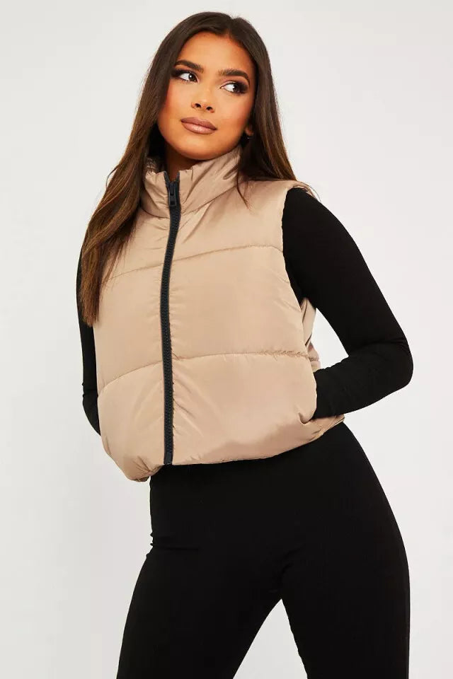 Women's Gilet Jacket Cropped Quilted Zip Up Vest Waistcoat Puffer Padded Winter Wear Bodywarmer Short Coat