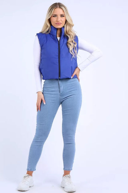 Women's Gilet Jacket Cropped Quilted Zip Up Vest Waistcoat Puffer Padded Winter Wear Bodywarmer Short Coat