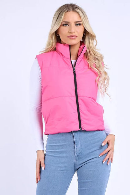 Women's Gilet Jacket Cropped Quilted Zip Up Vest Waistcoat Puffer Padded Winter Wear Bodywarmer Short Coat