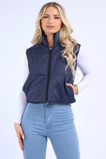 Women's Gilet Jacket Cropped Quilted Zip Up Vest Waistcoat Puffer Padded Winter Wear Bodywarmer Short Coat