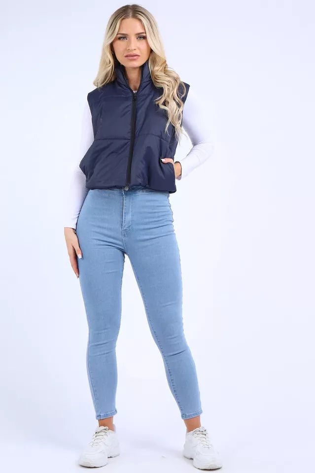 Women's Gilet Jacket Cropped Quilted Zip Up Vest Waistcoat Puffer Padded Winter Wear Bodywarmer Short Coat