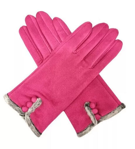 Women Winter Warm Button Gloves Fleece Thermal Gloves Wrist Suede/Velvet Fur Lined Touchscreen Gloves