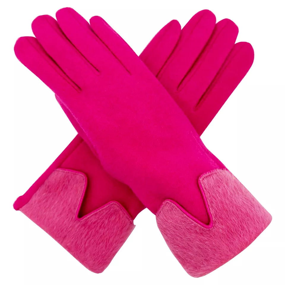 Women's Winter Warm Gloves V Shaped Fur cuffs Fleece Thermal Lining Cosy Soft Touch Screen Gloves