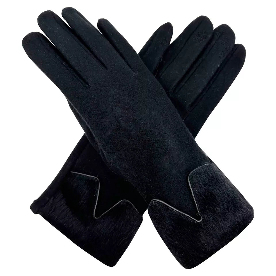 Women's Winter Warm Gloves V Shaped Fur cuffs Fleece Thermal Lining Cosy Soft Touch Screen Gloves