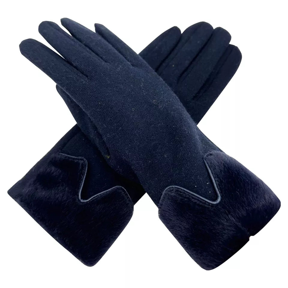 Women's Winter Warm Gloves V Shaped Fur cuffs Fleece Thermal Lining Cosy Soft Touch Screen Gloves