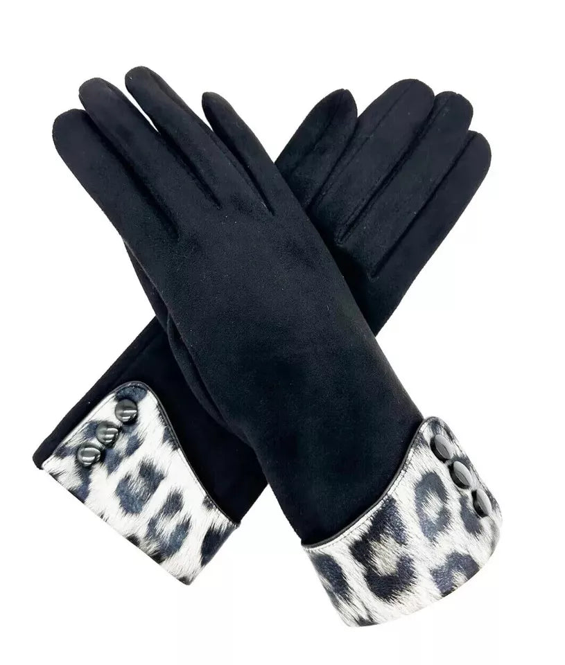 Women Button Gloves Ladies Leopard Cuff Winter Warm Gloves Soft Luxury Touch Screen Finger Gloves