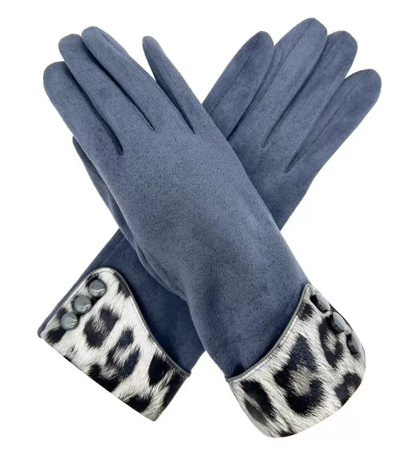 Women Button Gloves Ladies Leopard Cuff Winter Warm Gloves Soft Luxury Touch Screen Finger Gloves