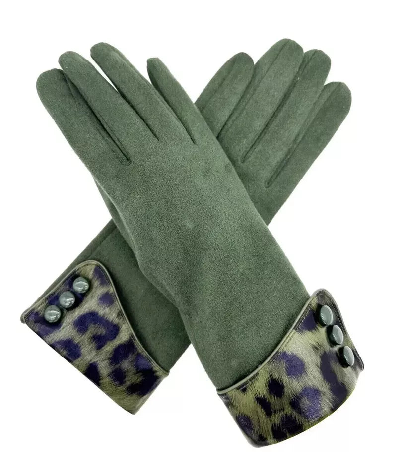 Women Button Gloves Ladies Leopard Cuff Winter Warm Gloves Soft Luxury Touch Screen Finger Gloves