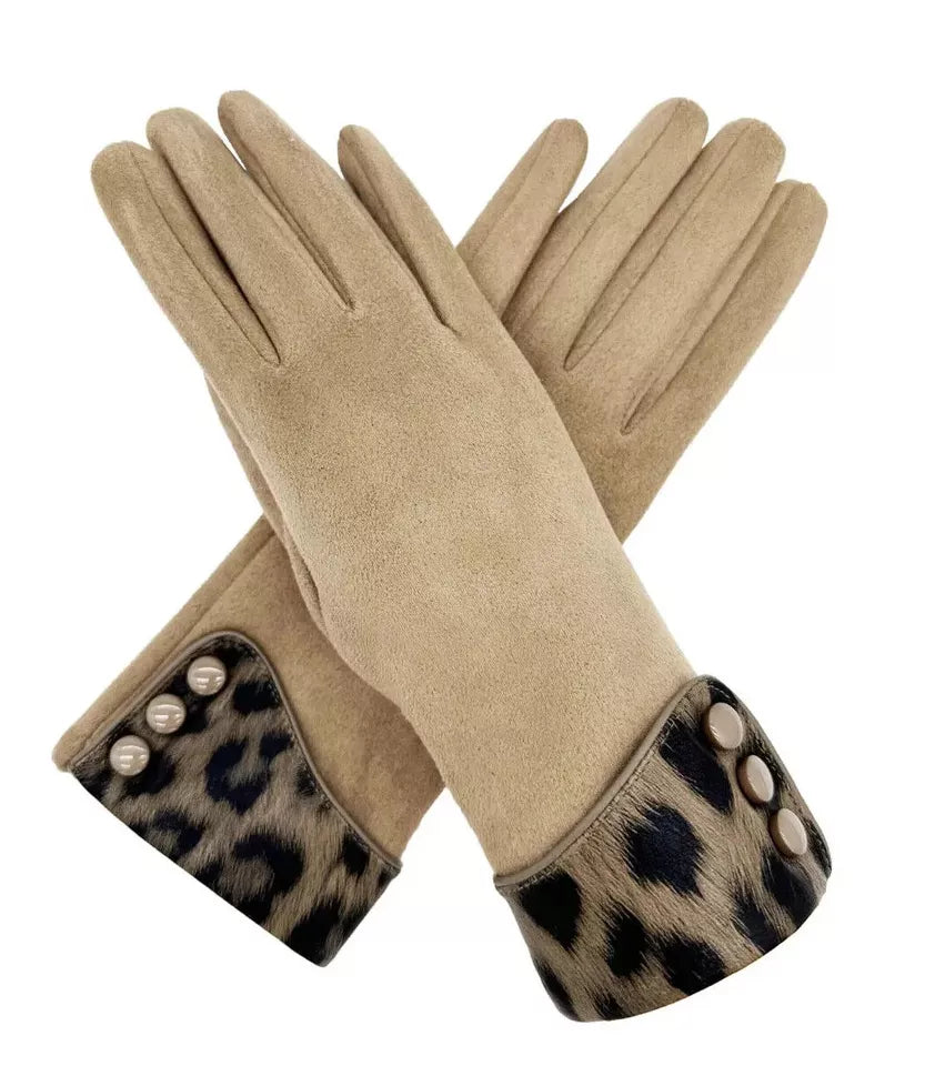 Women Button Gloves Ladies Leopard Cuff Winter Warm Gloves Soft Luxury Touch Screen Finger Gloves