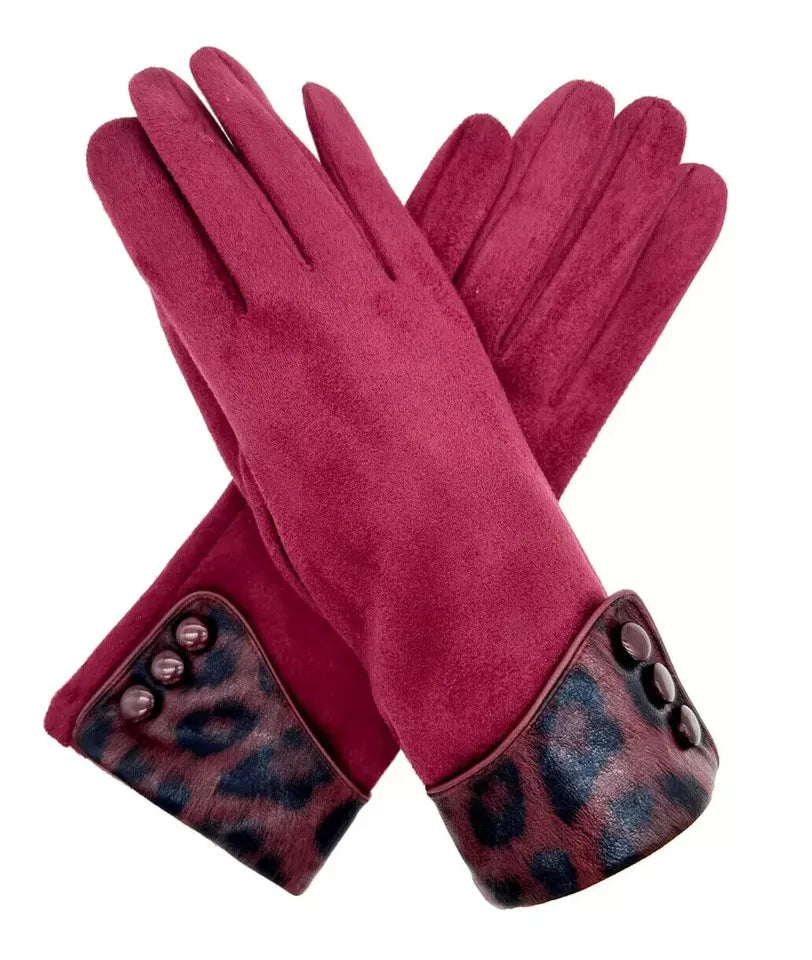 Women Button Gloves Ladies Leopard Cuff Winter Warm Gloves Soft Luxury Touch Screen Finger Gloves