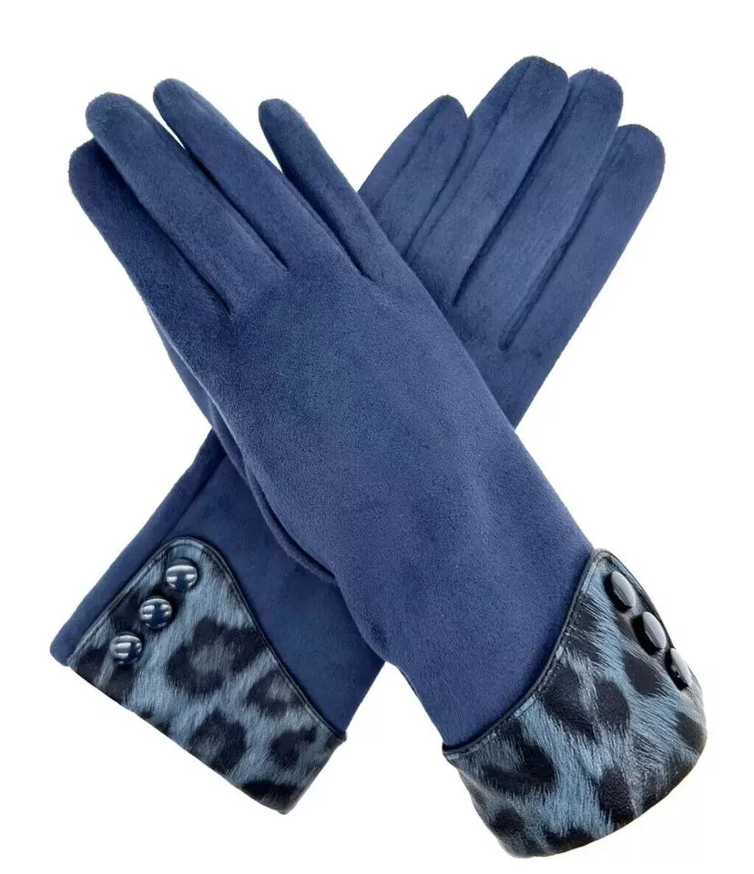 Women Button Gloves Ladies Leopard Cuff Winter Warm Gloves Soft Luxury Touch Screen Finger Gloves