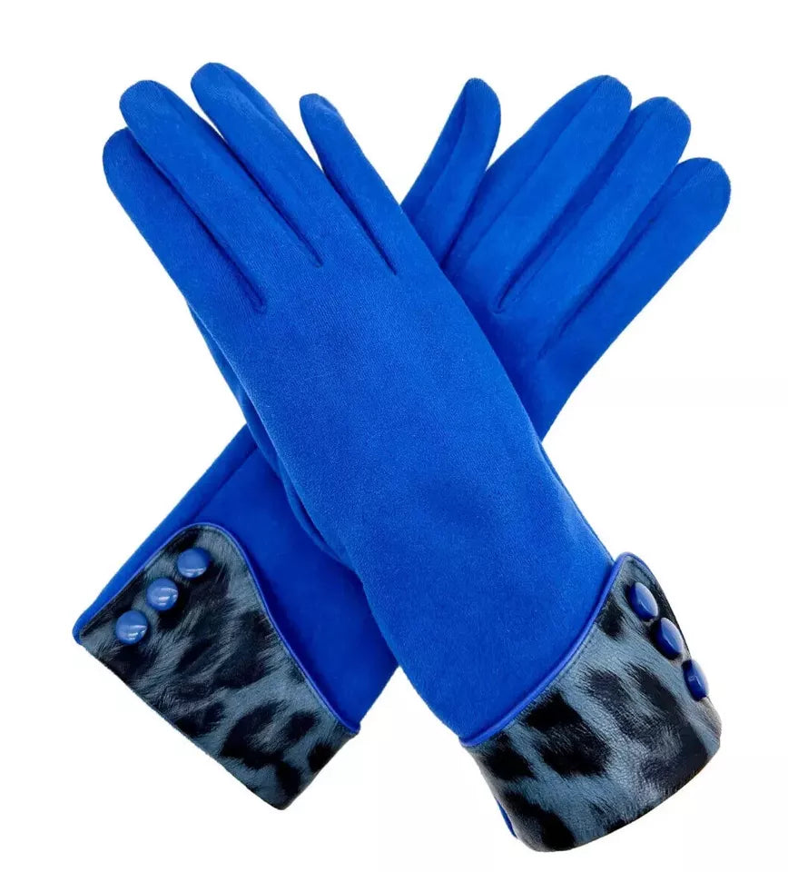 Women Button Gloves Ladies Leopard Cuff Winter Warm Gloves Soft Luxury Touch Screen Finger Gloves