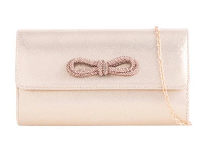 Women's Satin Clutch Bag Diamante Bow Purse Party Wedding Evening Shoulder Handbag