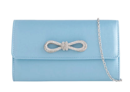 Sparkle Satin Shoulder Bow Evening Clutch Bag