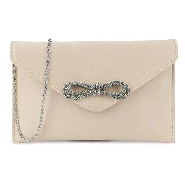 Suede Diamante Bow Clutch Bag Wedding Party Prom Evening Handbag For Women