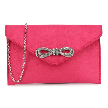 Suede Diamante Bow Clutch Bag Wedding Party Prom Evening Handbag For Women