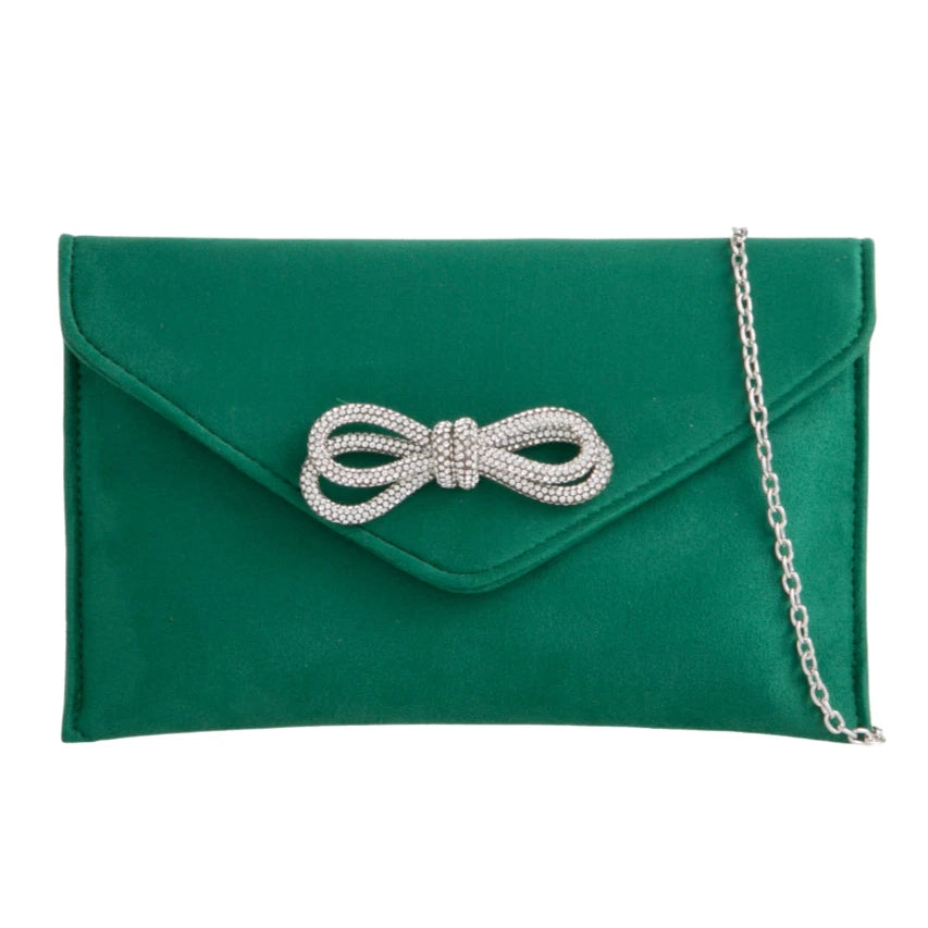 Suede Diamante Bow Clutch Bag Wedding Party Prom Evening Handbag For Women