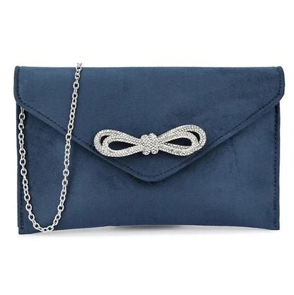 Suede Diamante Bow Clutch Bag Wedding Party Prom Evening Handbag For Women