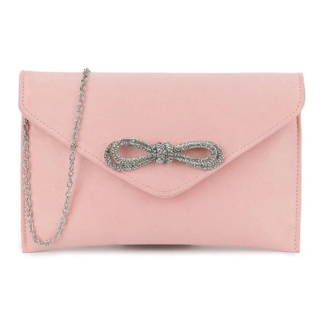 Suede Diamante Bow Clutch Bag Wedding Party Prom Evening Handbag For Women