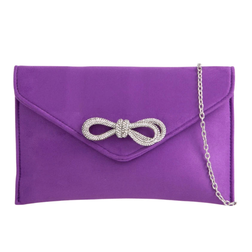 Suede Diamante Bow Clutch Bag Wedding Party Prom Evening Handbag For Women