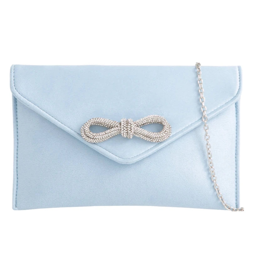 Suede Diamante Bow Clutch Bag Wedding Party Prom Evening Handbag For Women